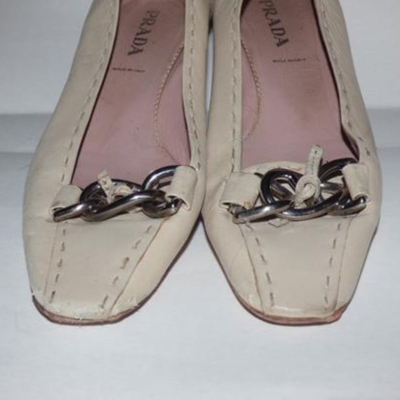 Prada Ivory Squared Pointy Toe Kitten Heel - Picture 12 of 12